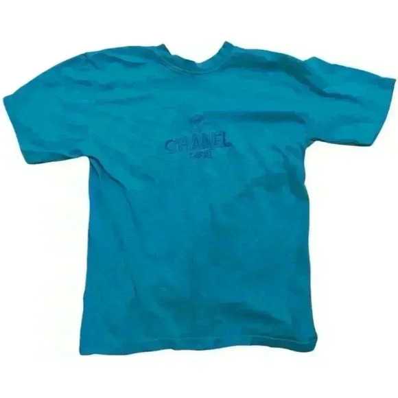 Chanel 90’s Blue Boot Embroidered T-shirt - Picture 1 of 5